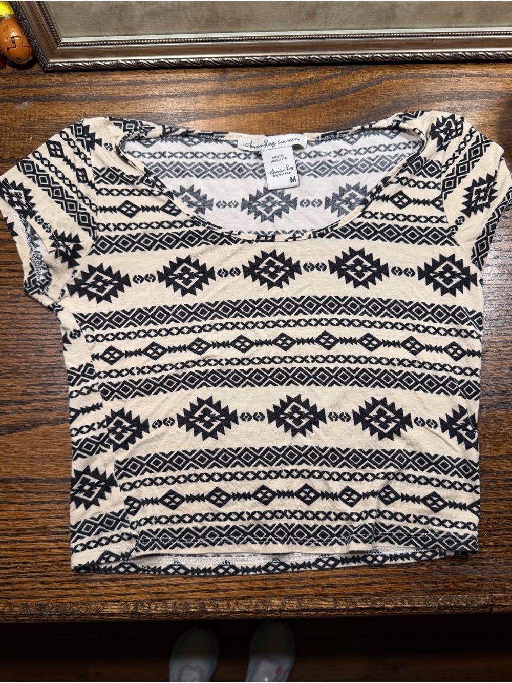 American Rag Black & Cream Aztec Crop Top